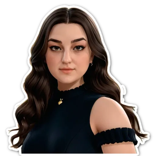 A woman with long hair is wearing a black dress.
