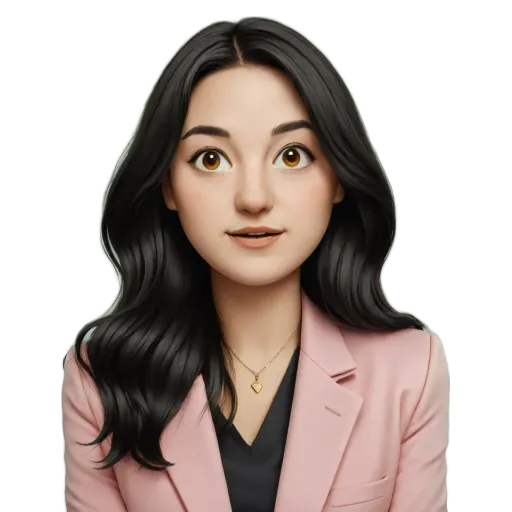 A woman wearing a pink jacket and a black blouse.