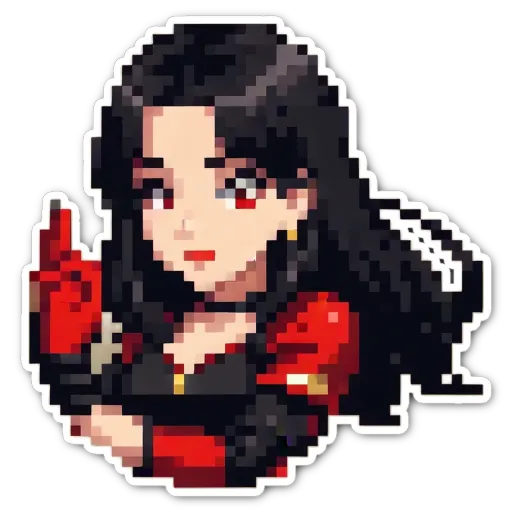 A girl is pointing her finger at us.