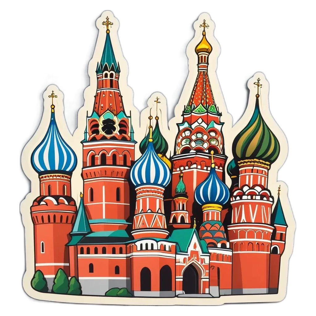A sticker of a cathedral with the name of Saint Basil's being used.