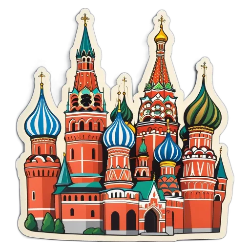 A sticker of a cathedral with the name of Saint Basil's being used.