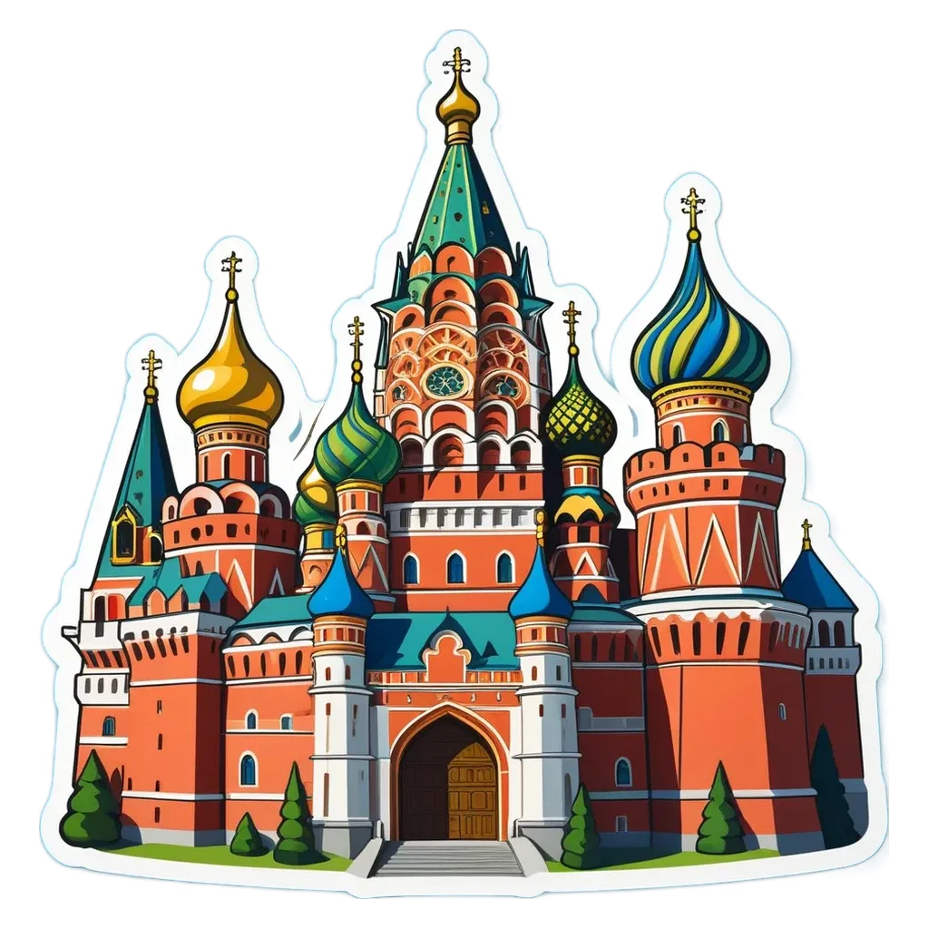 A sticker of a cathedral with the name Saint Basil's on it.