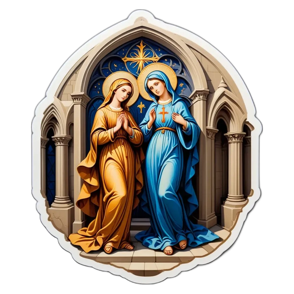 Two women standing in a church, one of them wearing a cross.