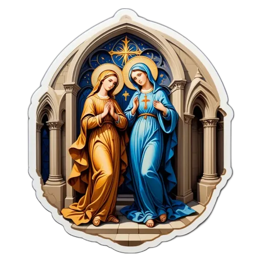 Two women standing in a church, one of them wearing a cross.