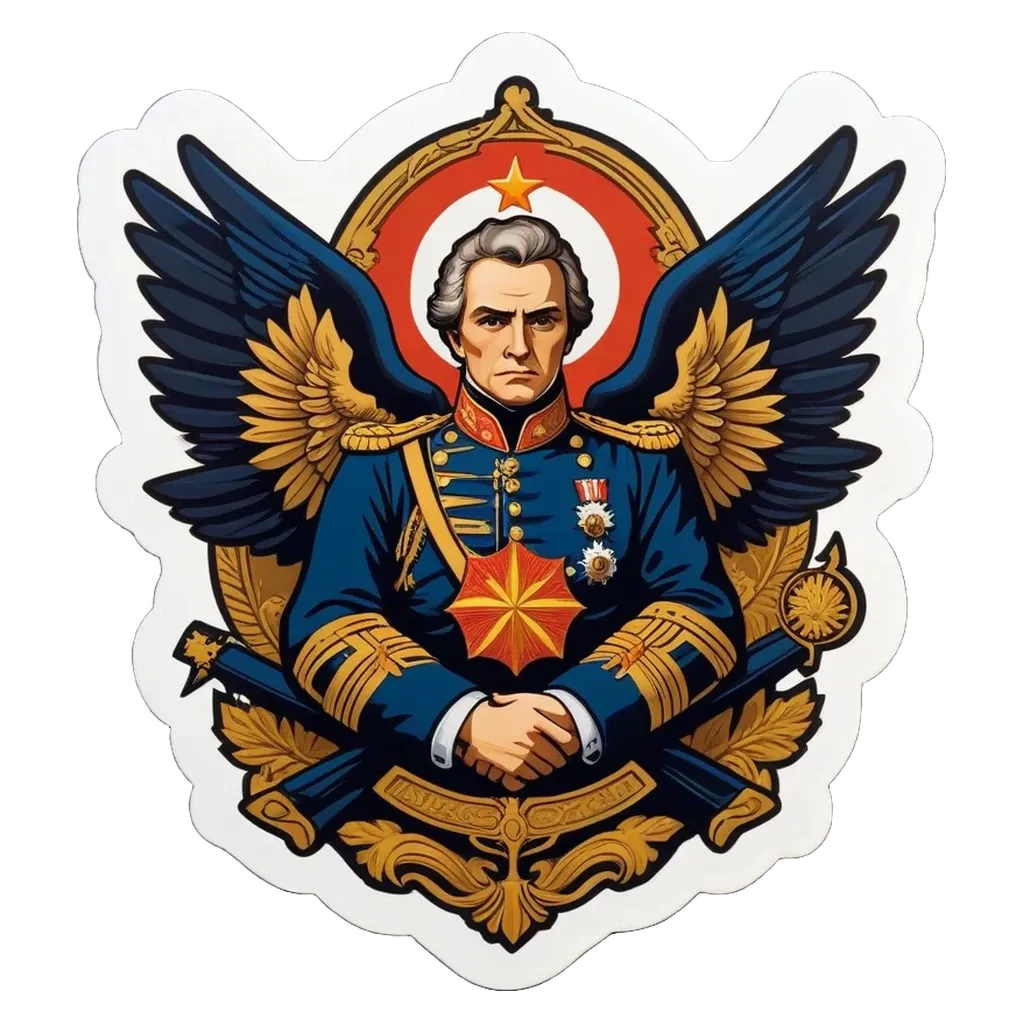 A man with a red cross is holding an umbrella and has wings.