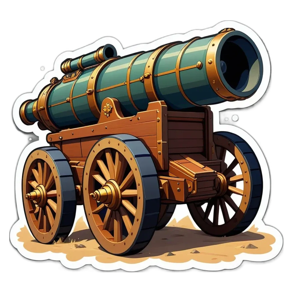 A old cannon is depicted with a black background.