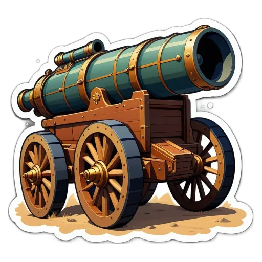 A old cannon is depicted with a black background.