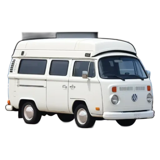 A white van with a blue sky background.