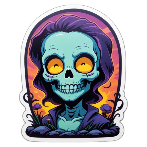 A skeleton with flowers is in front of a black background.