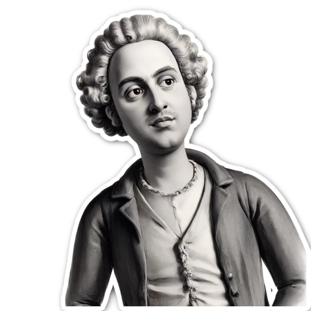 A sticker of a man with wild hair and an old man jacket.