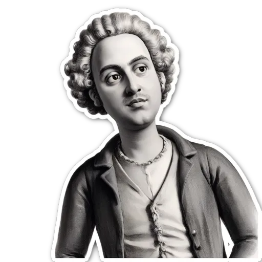 A sticker of a man with wild hair and an old man jacket.