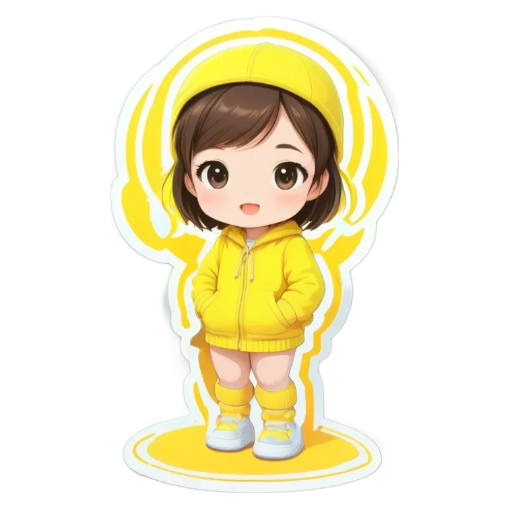 A yellow girl standing with her hands in her pockets.