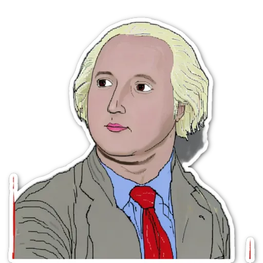 A sticker of a man with red hair and a tie.