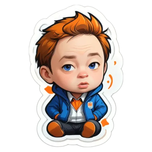 A boy with a blue jacket who is sad.