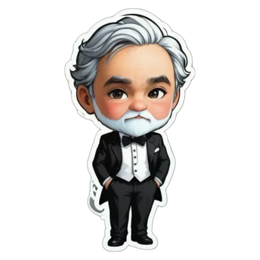 A cartoon depiction of a man wearing a tuxedo and standing with his hands in his pockets.