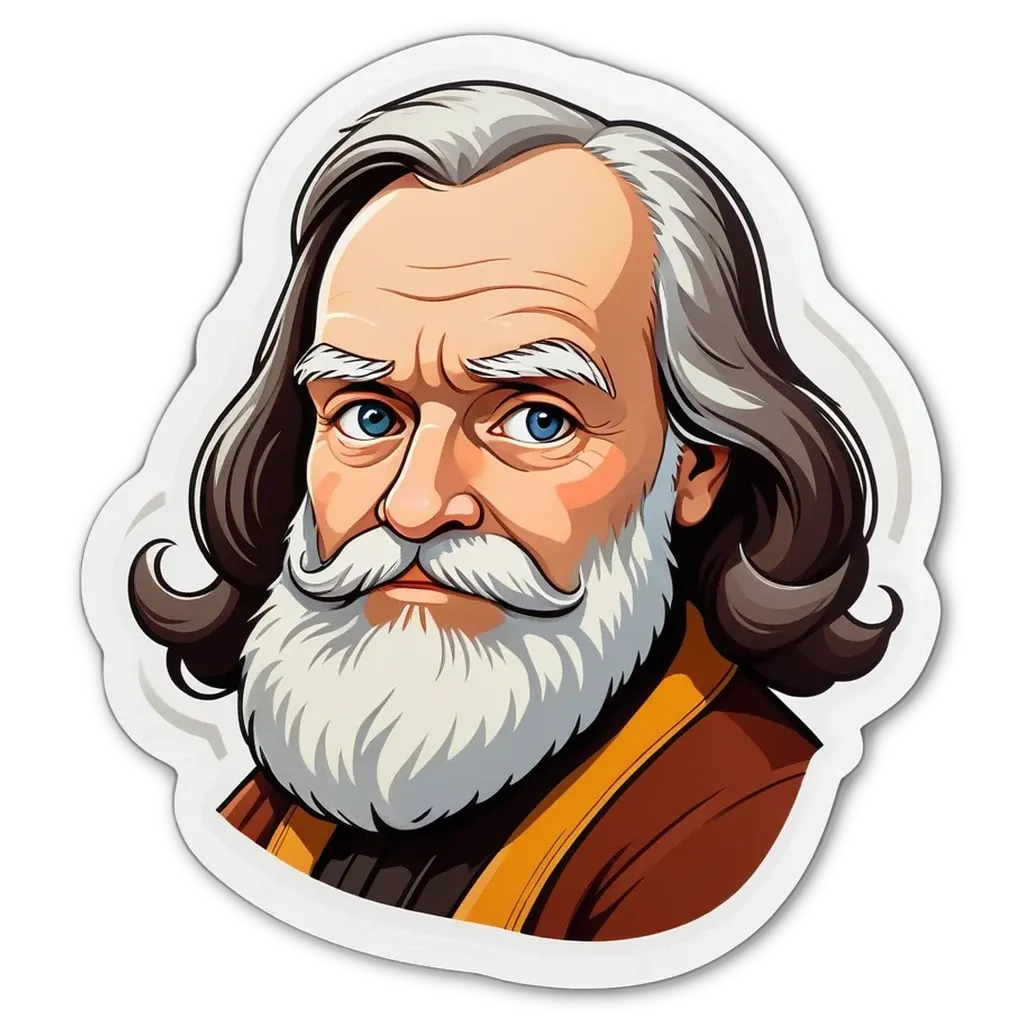 A sticker of an old man with a beard and mustache.