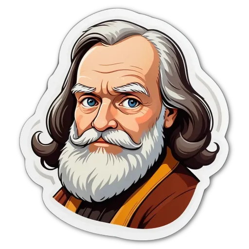 A sticker of an old man with a beard and mustache.