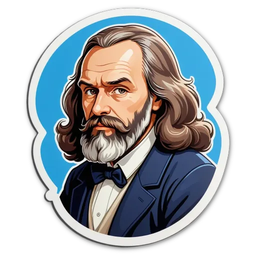 A sticker of a man with a long beard and a black tie.