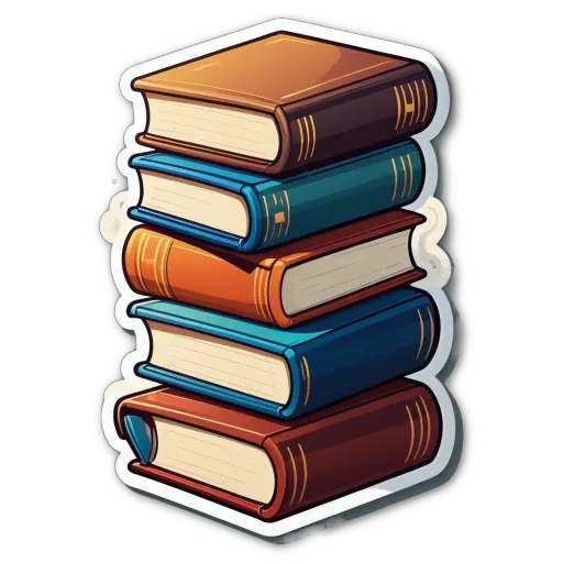 Stickers of books of different colors stacked on top of each other.