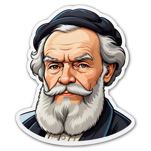 A sticker of a man with a beard and hat that is colorised.