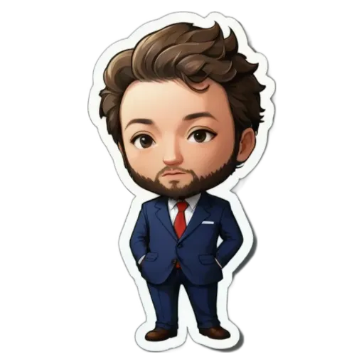 A small cartoon character wearing a suit and tie.