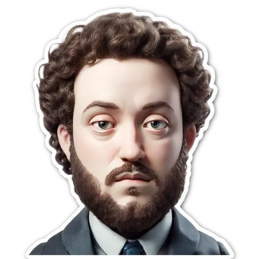 A sticker of a man's face has a man with a beard and mustache.