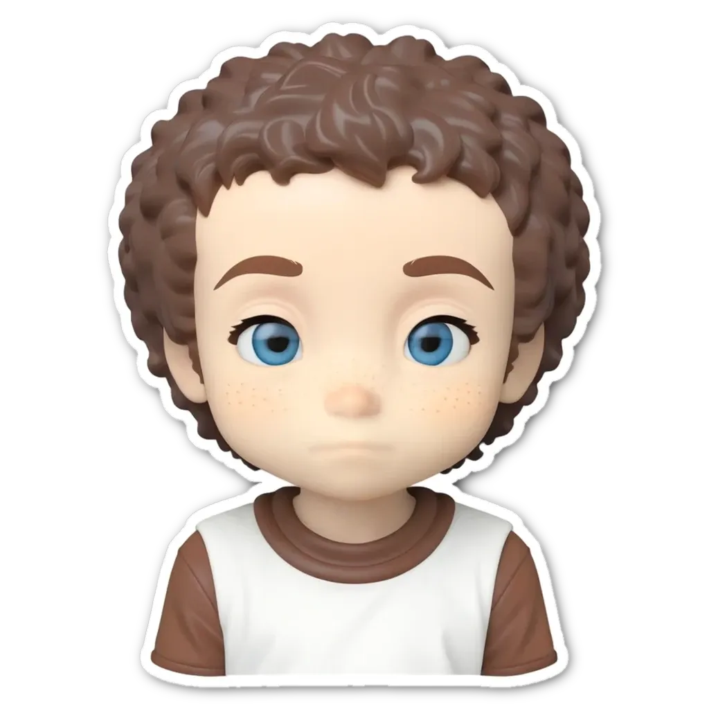 A boy with a frown on his face.