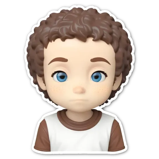 A boy with a frown on his face.