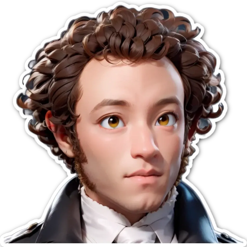 A sticker of a man with curly hair that is brown.
