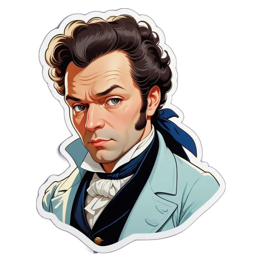 A cartoonish drawing of a man with a black beard and white shirt.