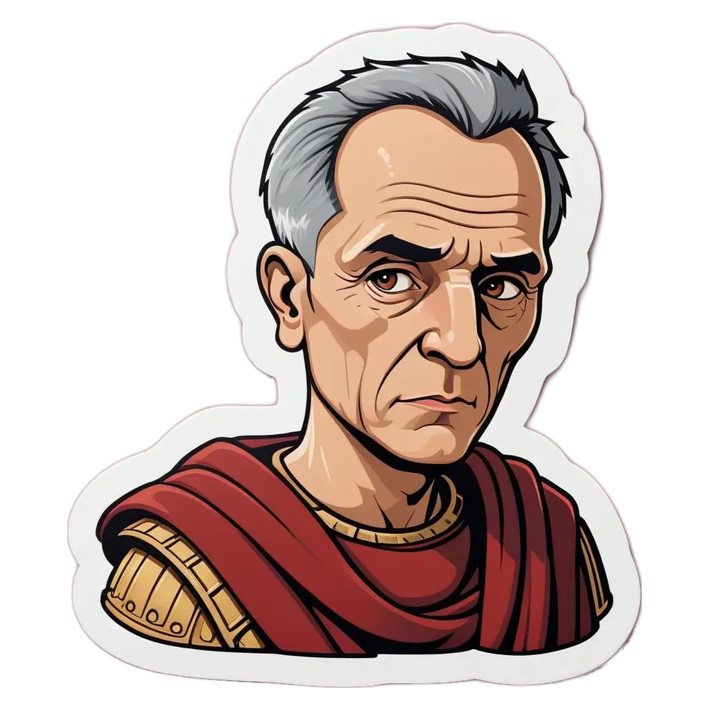A cartoonish drawing of an old man with a red scarf.