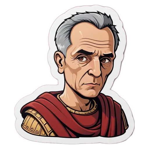 A cartoonish drawing of an old man with a red scarf.