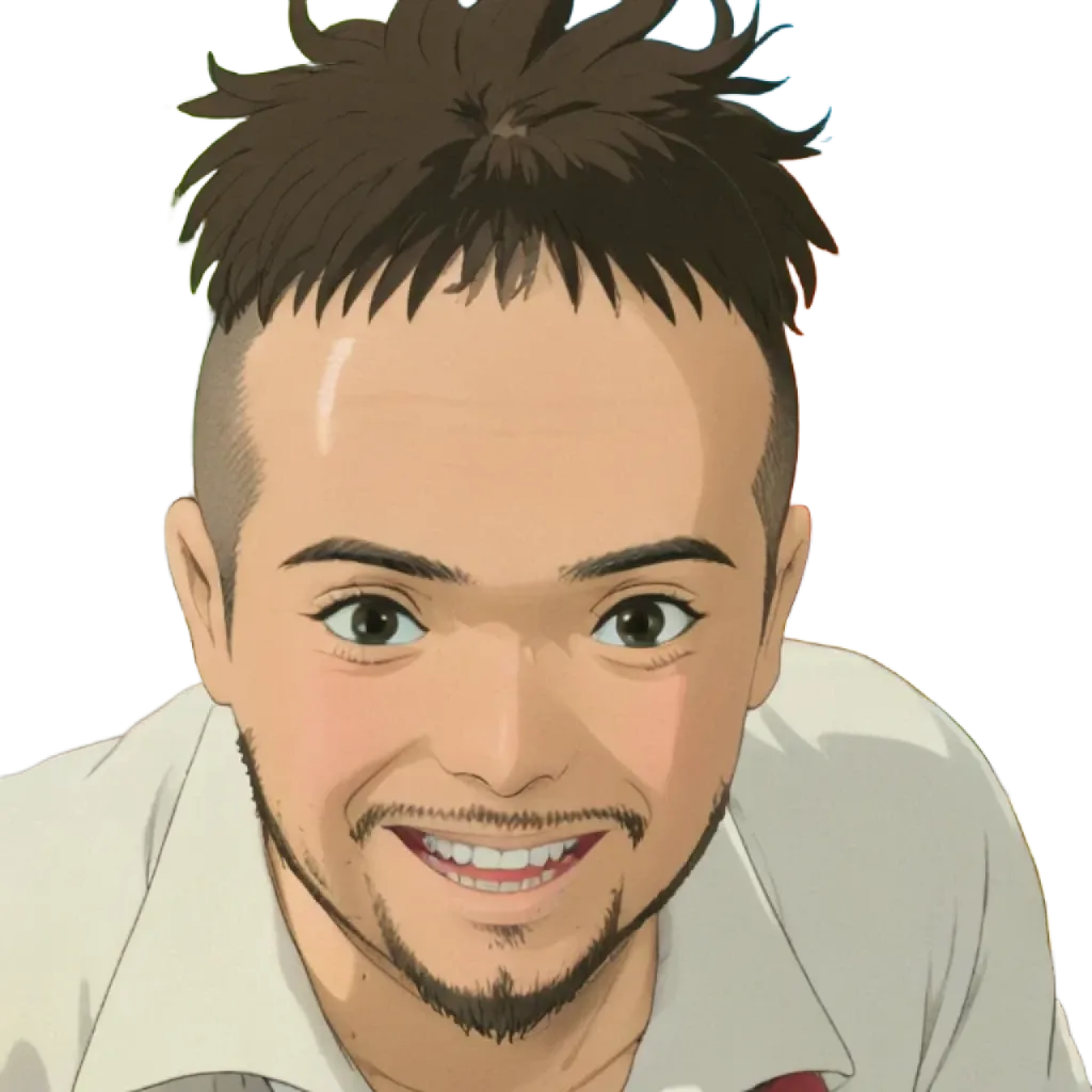An anime character that looks happy.