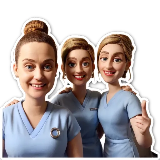 Three nurses are posing for a picture and giving thumbs up.