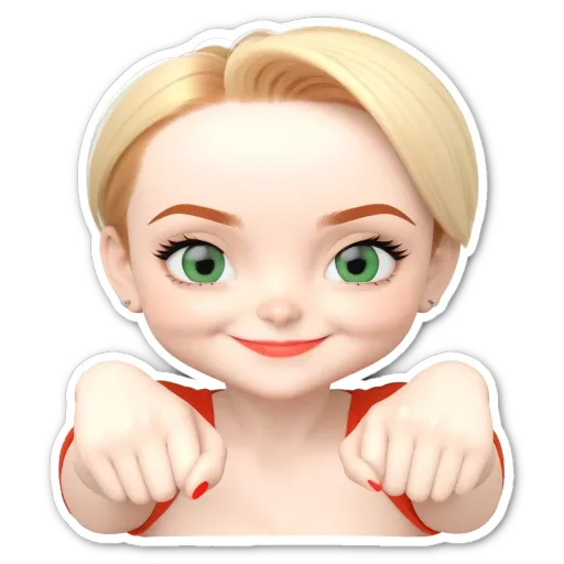A sticker of a cat with a girl's hand on its face.