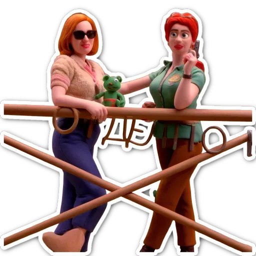 Two women holding each other and a frog.