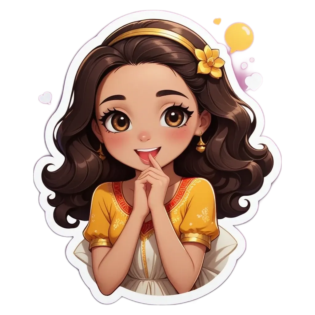 A girl with a yellow flower on her dress.