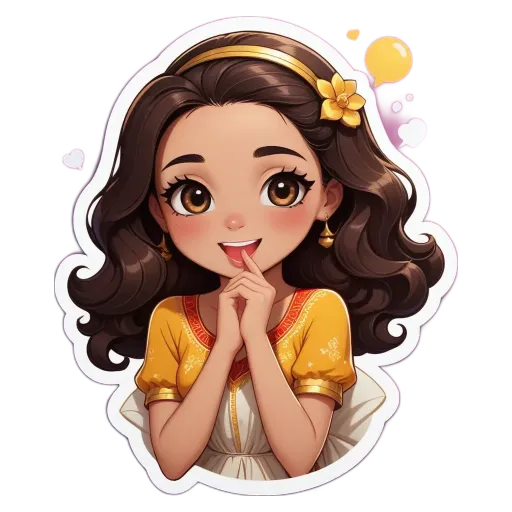 A girl with a yellow flower on her dress.