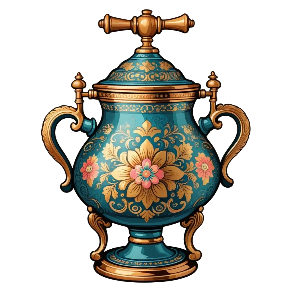 A very ornate and expensive looking vase sits on a black background.