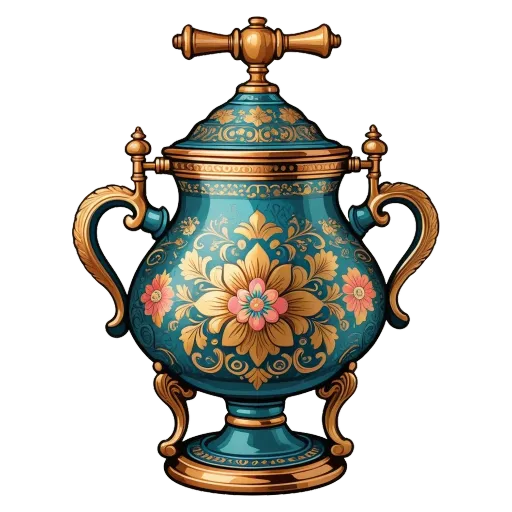 A very ornate and expensive looking vase sits on a black background.
