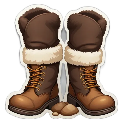 A pair of boots with fur lining and laces.