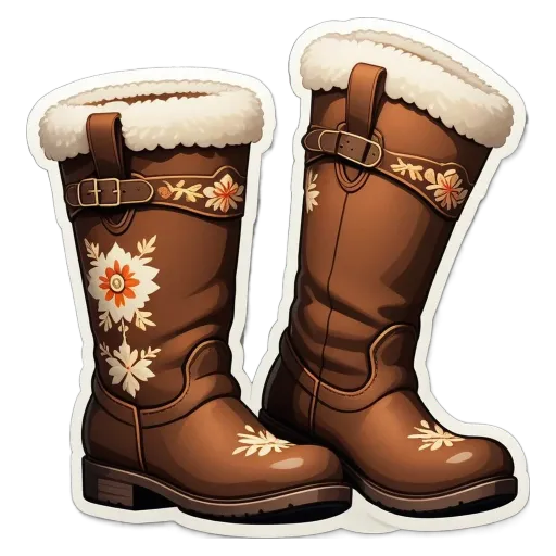 A pair of boots with flowers and fur on the boots.