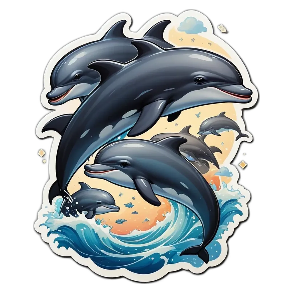 A dolphin sticker in a black background.