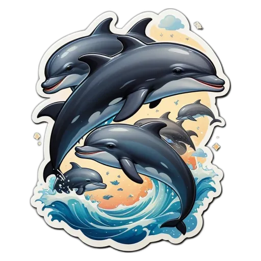 A dolphin sticker in a black background.