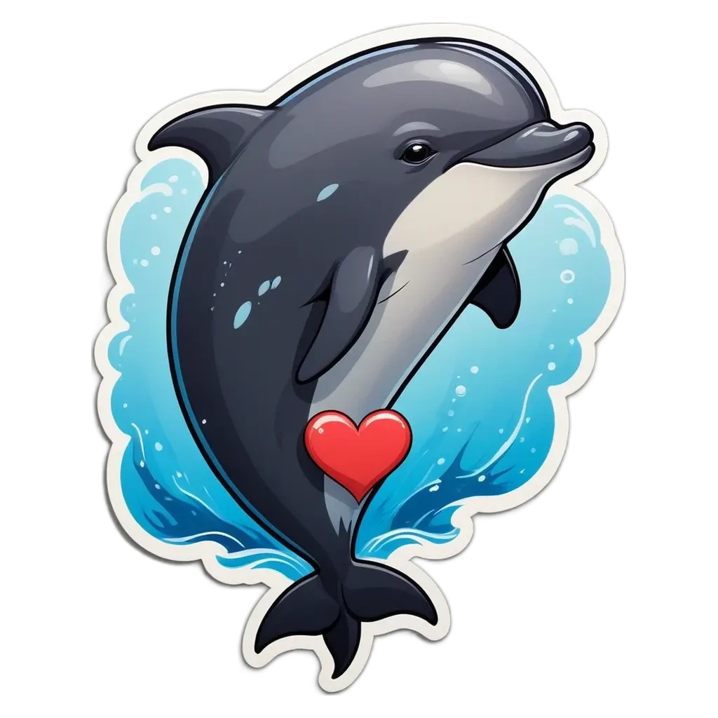 A dolphin with a heart on a black background.