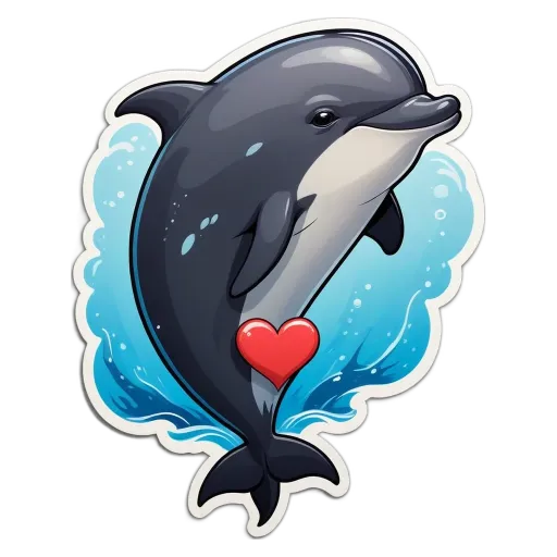 A dolphin with a heart on a black background.