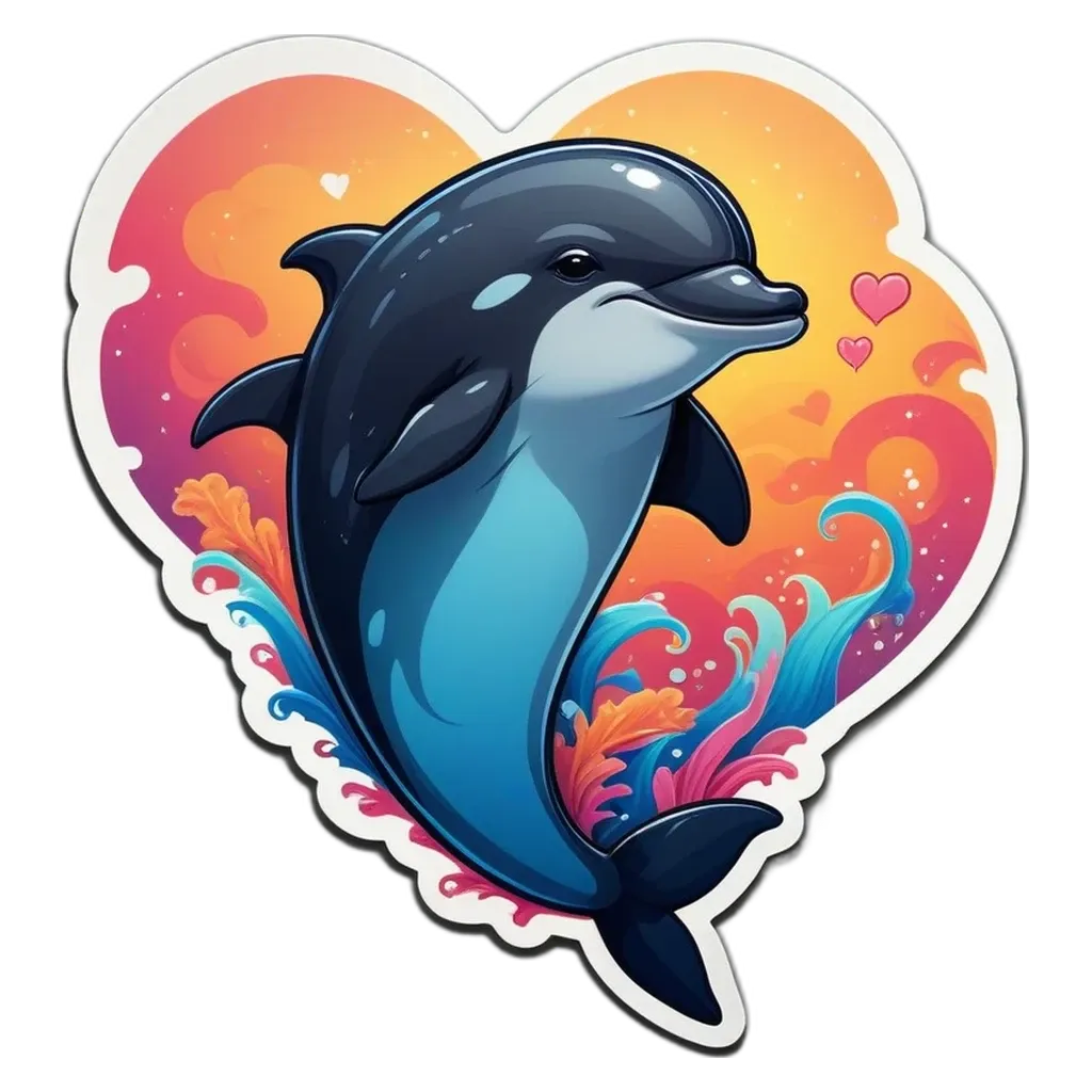 A dolphin in a heart shape is sticker of a marine animal.
