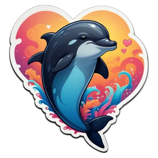 A dolphin in a heart shape is sticker of a marine animal.
