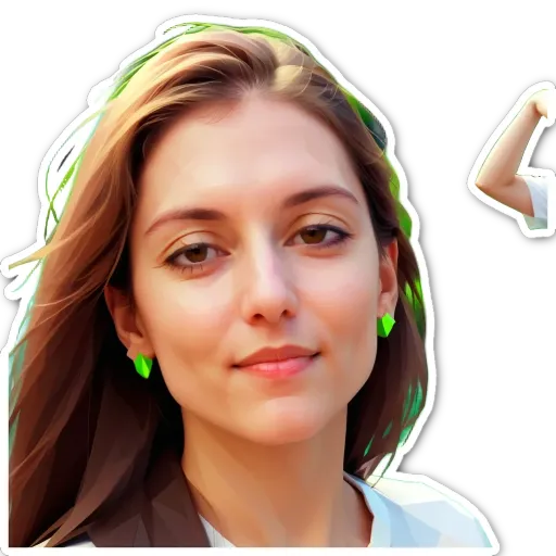 A girl with a sticker on her right of showing two muscles.
