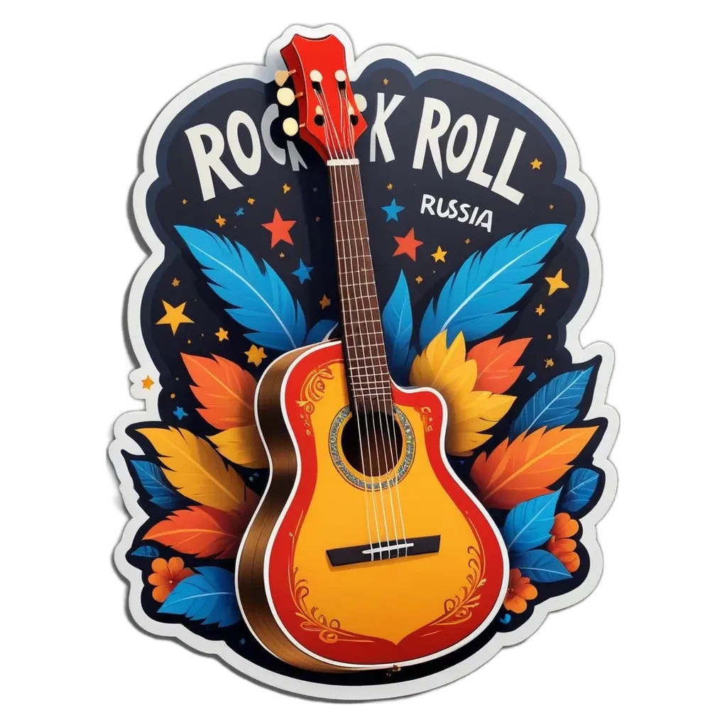 A sticker of a guitar and the words rock n roll.